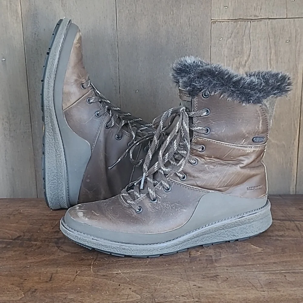 Merrell Tremblant Ezra Brown Leather Boot Women's sz 7 Lace Up Waterproof Boot